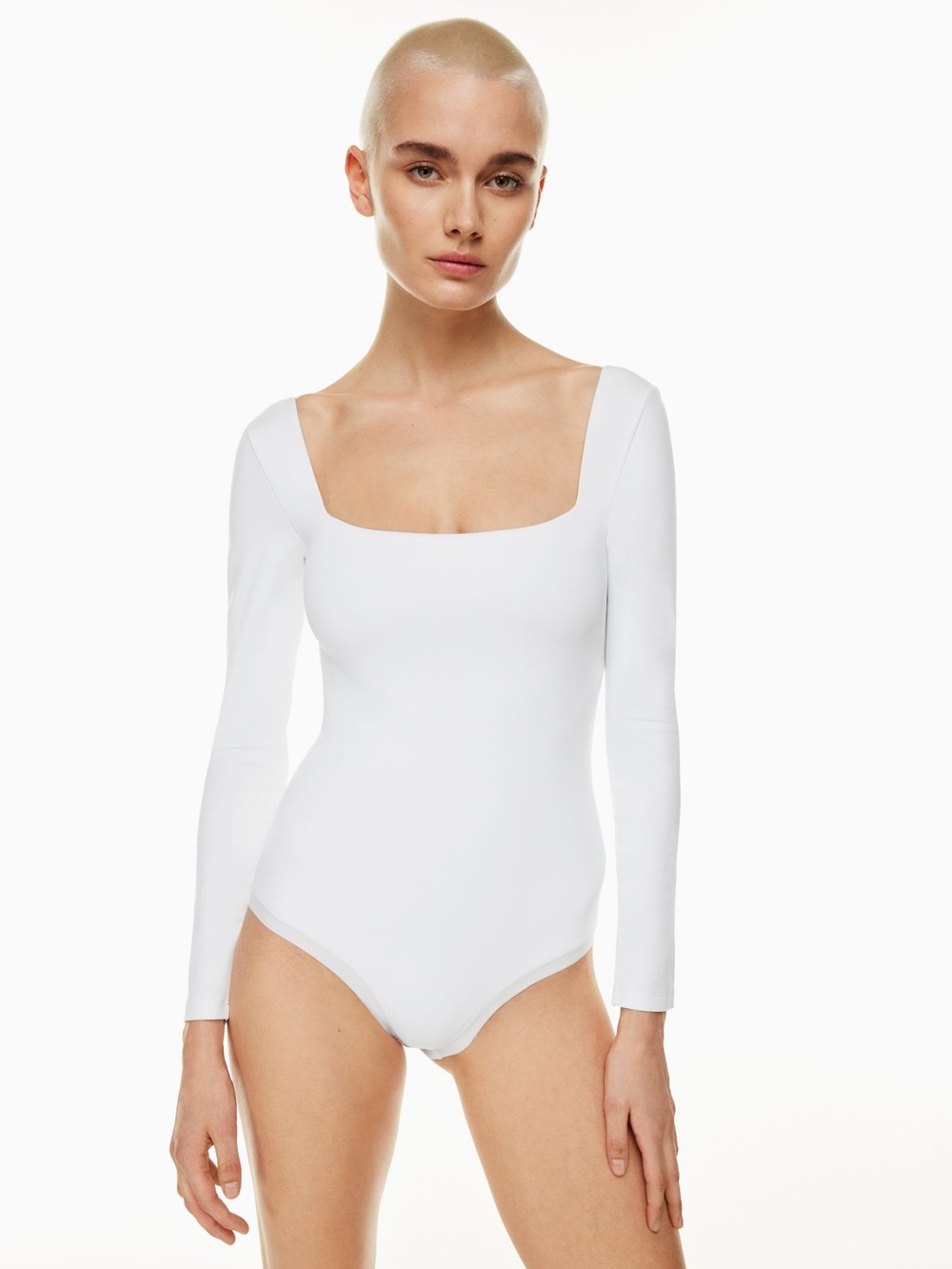 ARITZIA BABATON Bodysuit Womens Size XS White Contour Square Neck Long Sleeve